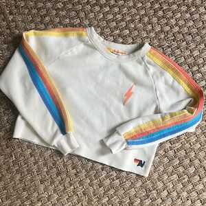 Aviator Nation crop 5 stripe lighting bolt sweatshirt. Size Small